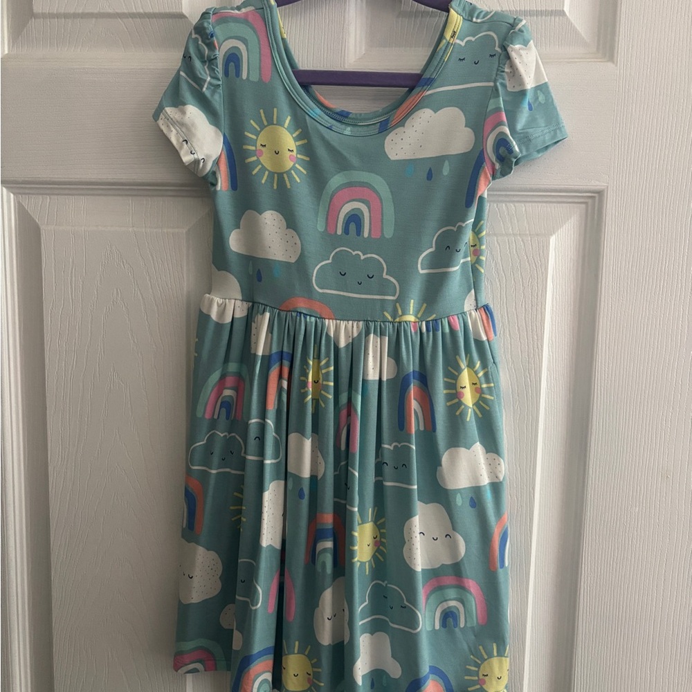 Little Sleepies Blue Dress with Rainbow and Cloud Print